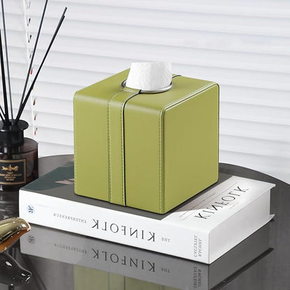 MEIBOOCH Square Tissue Box Cover, Luxury PU Leather Tissue Holder with Magnetic Closure (Green)