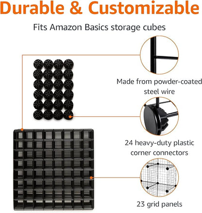 Amazon Basics Cube Wire Grid Stackable Storage Shelves, 6-Cube, 12.6"D x 26"W x 38"H, Black