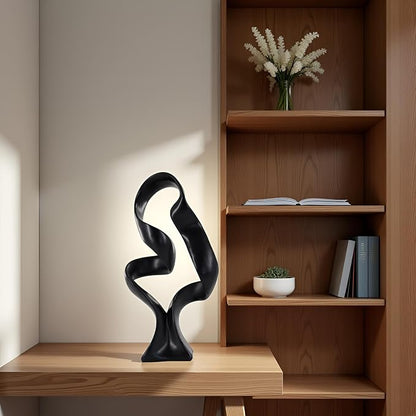 15" Modern Abstract Ribbon Decorative Sculpture, Knot Sculptures,Home Decor,Coffee Table Statues,Dining Living Room Desk Decor（Black）