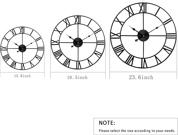 LEIKE 24" Modern Large Wall Clocks,Vintage, Round,Silent Non Ticking,Battery Operated,Silver Metal Roman Numerals Clock for Living Room/Bedroom/Kitchen Decor