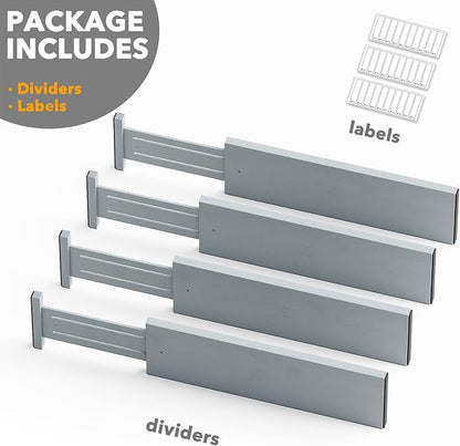 SpaceAid Bamboo 4 Pack Dresser Drawer Dividers, 4.65“ High Adjustable 17“-22” Drawer Organizers, Expandable Organization for Clothing, Clothes, Dressers, Gray