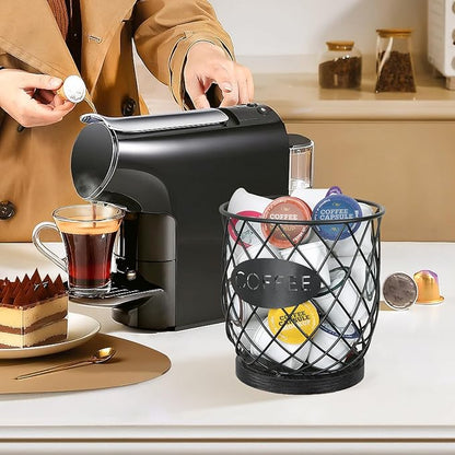 YINMIT K Cup Holder Organizer, Sturdy Coffee Pod Holder Organizer, 35 Kcup Large Capacity Storage Basket for Kitchen Counter and Office Desktop (Black-Circular)