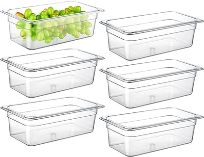 CURTA 6 Pack NSF Food Pans, 1/3 Size 4 Inch Deep, Commercial Polycarbonate Plastic Clear Freezer-Safe