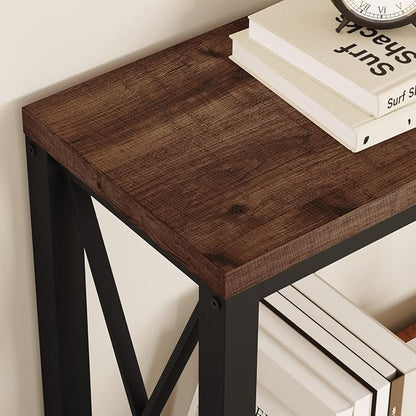 BON AUGURE 2 Tier Console Table for Entryway, Metal Wood Sofa Table Behind Couch for Living Room, Industrial Entry Tables for Hallway, Foyer, Front Door, Entrance (Rustic Oak, 47 Inch)