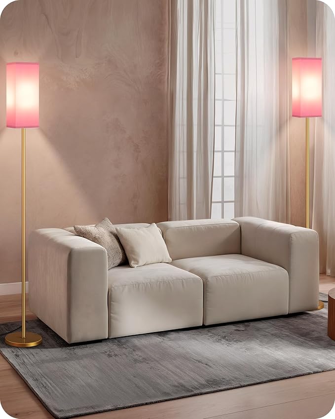 2Pack Floor Lamp, Pole with Foot Switch, Modern Standing Lamp Lampshade, Minimalist Freestanding Lamp (Bulb Not Included), for Living Room, Bedroom Office ETL Listed,Gold and Pink DP07LDP205