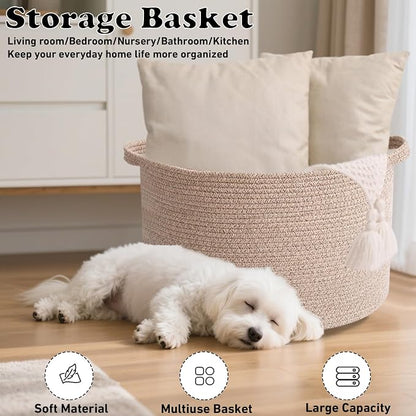 90L Extra Large Blanket Basket,Woven Rope Laundry Basket Hamper with Handles, Decorative Nursery Basket Storage Bin for Toys, Clothes Organizer, Living Room, Bedroom, Bathroom, Brown