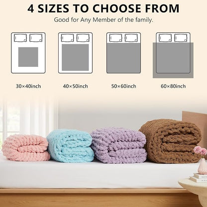 L'AGRATY Chunky Knit Blanket Throw - Soft Chenille Yarn Throw Blanket 60x80: Handmade Thick Cable Knit Crochet Blanket - Large Knit Blanket Chunky Rope Knot Throw Blanket for Couch Sofa Bed Home Decor