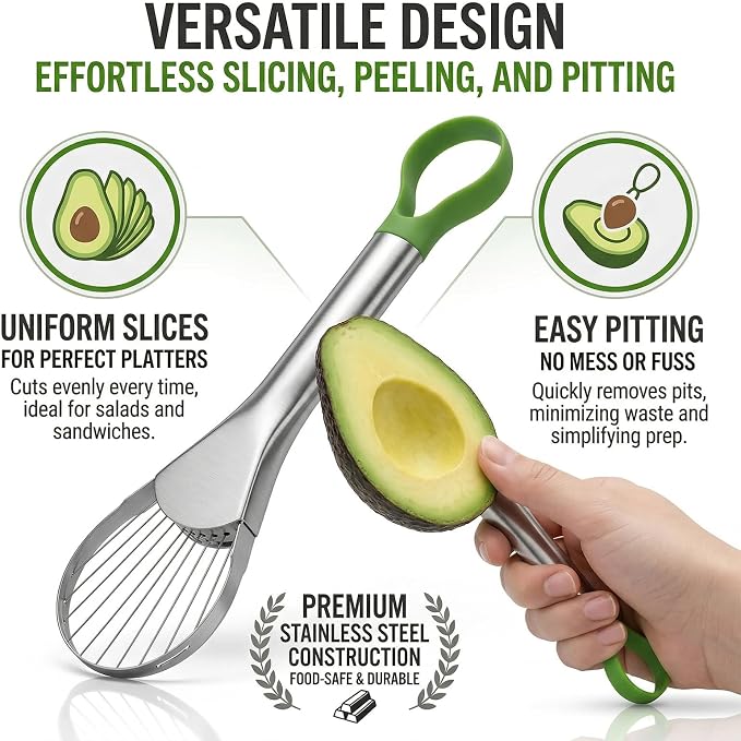 2-In-1 Avocado Slicer,Avocado Slicer Tool,Avocado Cutter,Multi-Function Avocado Tool,Avocado Knife,Efficient Avocado Saver,Dishwasher Safe,Well Made Stainless Tool For Slicing,Scooping,And Pit Removal