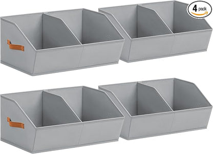 Homsorout Closet Organizers and Storage Bins - 4 Pack Collapsible Divided Trapezoidal Cube Storage Bins Baskets For Organizing Clothes Blankets,Toys, Books, Towels(Light Grey)