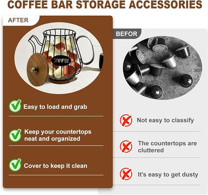 Coffee Pod Holder Organizer, 35 Large Capacity Cup Holder Organizer with Lid and Handle, Coffee Pod Basket for Kitchen Office Desktop, Espresso Pods for Counter