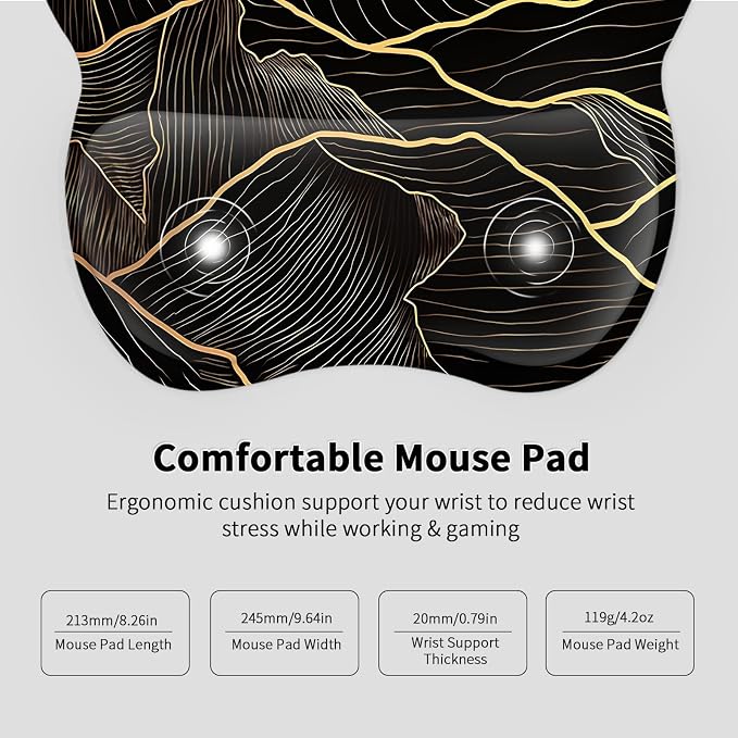 EooCoo Ergonomic Mouse Pad with Wrist Support, Mousepad with Memory Foam Wrist Rest and Non-Slip Base for Laptop, Cafe, Home & Office, 9.64 x 8.26 in Office Desk Accessories