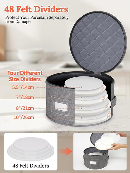 Cirhy Hard Shell Plate Storage Containers 4-Piece Set - Reinforced Hard-Sided Moving Boxes for Dinner Plates, Bowls & Saucers - Stackable Dish Packing Protectors with 48 Felt Dividers