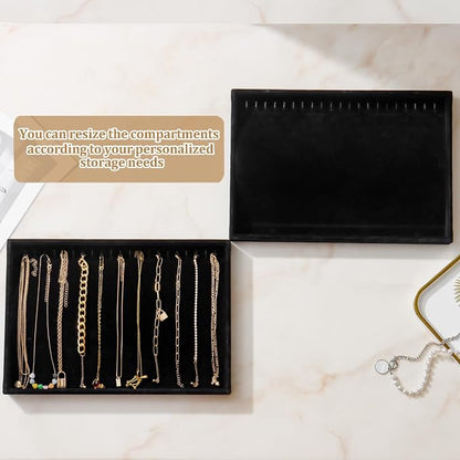Large Velvet Jewelry Tray 2 Pack Stackable Jewelry Display Drawer Inserts Trays Organizer for Earring Bracelet Necklace Ring (Black, 20 Hooks)
