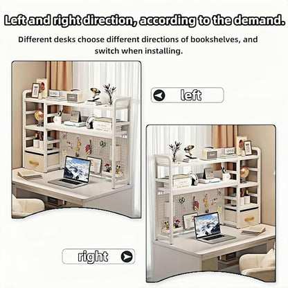 Desktop Bookshelf, pegboard Storage and Organization Rack, Dorm Desk Shelf, Desk Hutch, Desktop Storage for Office, Study, Student Display Rack,Desktop Shelves (White 45.3" Lx9.9 Wx37 H)