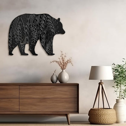 SIGNLEADER Metal Wall Art Decor Big Bear Minimalist Modern Abstract Wall Sculpture Hangings Home Decoration for Living Room, Bedroom, Bathroom, Kitchen, Outdoor - 18" Black