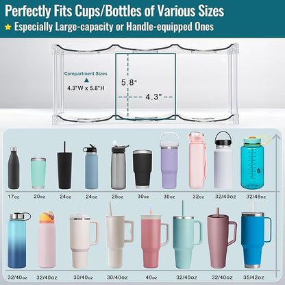 Design for Stanley 40 OZ & Large Bottles & Tumblers with Handle, Acrylic Water Bottle Organizer - Stackable Clear Wine Rack, Cup Holder for Home Kitchen Pantry Shelf Countertop Cabinet, 3 Tier Hold 9