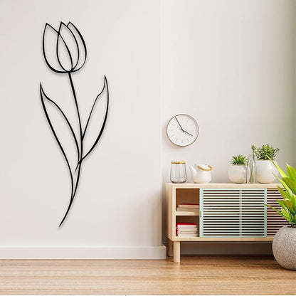 Minimalist Floral Metal Wall Art, Modern Tulip Design for Home Decor, Metal Flower Wall Sculpture for Living Room, Bedroom, or Office (47x16 inches)