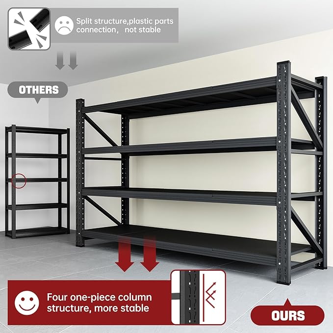 RAVIGIN 5000LBS Storage Shelves,71" W Garage Shelving Heavy Duty Metal Adjustable Garage Shelves, Shelving Units Industrial Shelving for Warehouse,71" W x 24" D x 69" H,Black