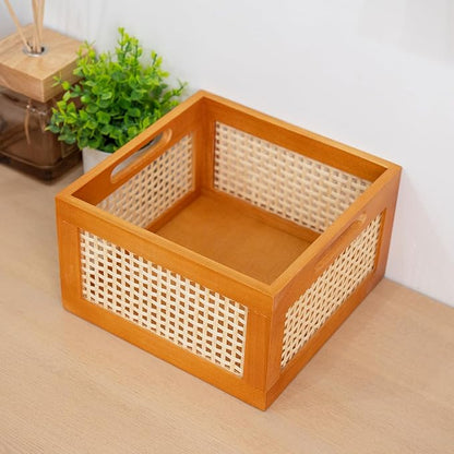 JLKIMZVO Wood Frame Storage Basket Storage Cubes Basket Organizer for Home and Office Closet（size：Middle