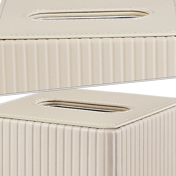 XNONE PU Leather Tissue Box Cover Square Tissue Box Holder for Bathroom Vanity Countertop Night Stands Bedroom Office Desk,Modern Tissue Decorative Organizer with Magnetic Closure (Beige)