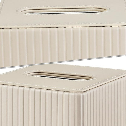 XNONE PU Leather Tissue Box Cover Square Tissue Box Holder for Bathroom Vanity Countertop Night Stands Bedroom Office Desk,Modern Tissue Decorative Organizer with Magnetic Closure (Beige)