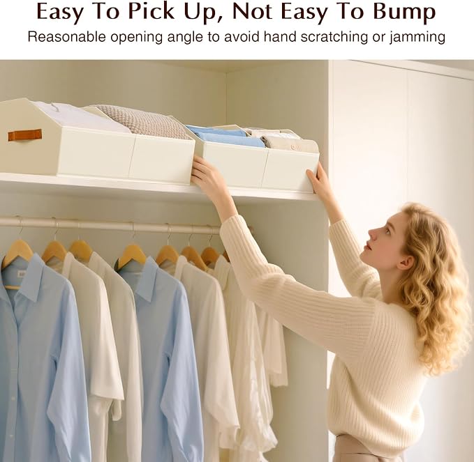 Homsorout Closet Organizers and Storage Bins - 6 Pack Collapsible Divided Trapezoidal Cube Storage Bins Baskets with Orange Handle for Organizing Clothes Blankets, Toys, Books, Towels(Beige)
