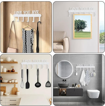Key Holder for Wall - 'Love You Bye' Key Hooks,Key Holder Wall Mount Self Adhesive, Key Rack Wall Mount for Wall No Drill for Living Room, Kitchen, Bathroom, Garage (White, 6 Hooks)