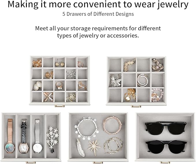 Jewelry Box for Women, Large Jewelry Organizer Tary, Jewelry Holder Organizers and Storage for Earring, Ring, Necklace, Bracelets(White)