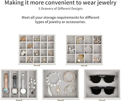 Jewelry Box for Women, Large Jewelry Organizer Tary, Jewelry Holder Organizers and Storage for Earring, Ring, Necklace, Bracelets(White)