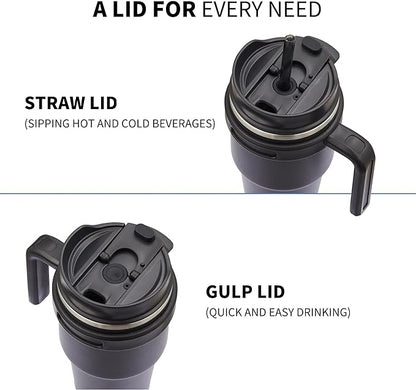20 oz Insulated Coffee Mug Tumbler with Handle, Stainless Steel Travel Mug Tumbler with Lid and Straw, Double Wall Vacuum Leak Proof Ice Coffee Thermal Cup, Gray