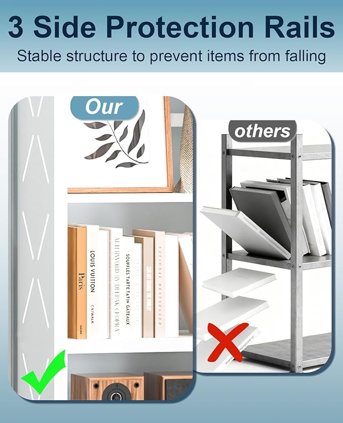 METALOONG 5-Tier Metal Bookshelf, Adjustable Bookcase with Anti-Tip Kit & Leveling Feet, Heavy-Duty Metal Storage Organizer, Modern Corner Shelves for Kitchen, Garage, Home Office