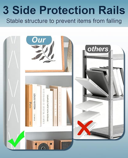 METALOONG 5-Tier Metal Bookshelf, Adjustable Bookcase with Anti-Tip Kit & Leveling Feet, Heavy-Duty Metal Storage Organizer, Modern Corner Shelves for Kitchen, Garage, Home Office