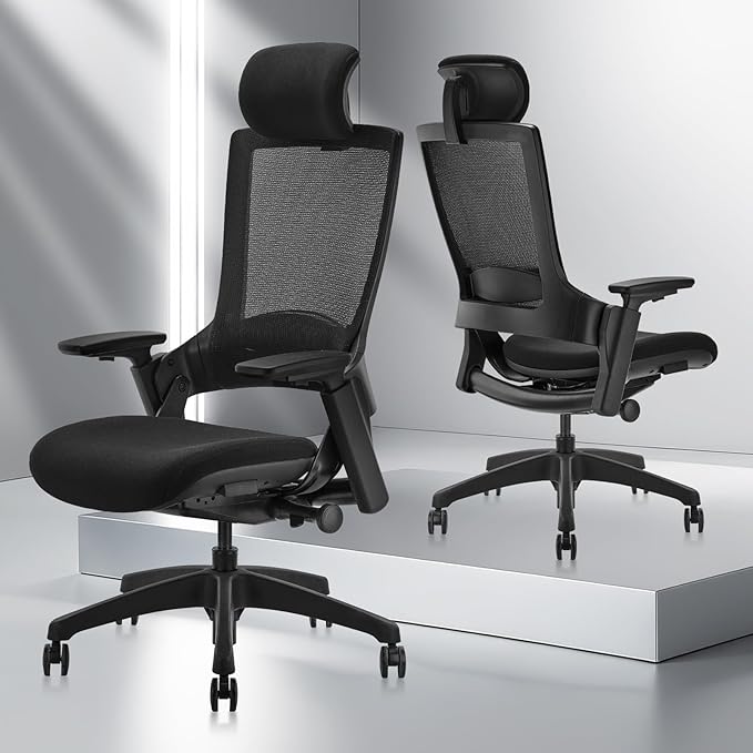 CLATINA Ergonomic High Swivel Executive Chair with Adjustable Height Head 3D Arm Rest Lumbar Support and Upholstered Back for Home Office Black Mesh 2 Pack