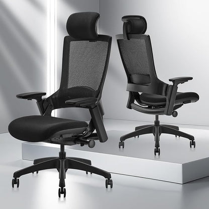 CLATINA Ergonomic High Swivel Executive Chair with Adjustable Height Head 3D Arm Rest Lumbar Support and Upholstered Back for Home Office Black Mesh 2 Pack