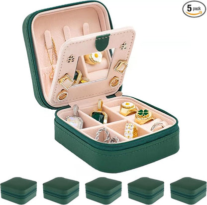KElofoN Travel Jewelry Case with Mirror - Small Organizer Box for Girls & Women (Green-5)