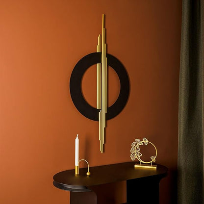 Geometa 3D Large Black and Gold Metal Wall Art, Living Room Wall Decor, Geometric Wall Art, Modern Home Decor, Wall Sculpture for Kitchen, Office or Bedroom Decor (Hangable Horizontally or Vertically) - 39 x 19 inches