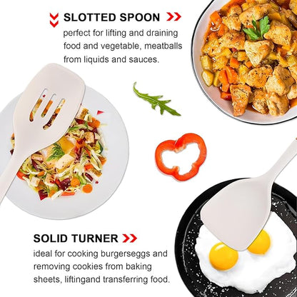 IOCBYHZ Silicone Kitchen Utensils Set of 4, Large Non-Stick Cooking Utensil Set w Wooden Handle Food Grade Heat Resistance Turner Spoon Silicone Cooking Kitchen Gadgets BPA Free for Nonstick Cookware