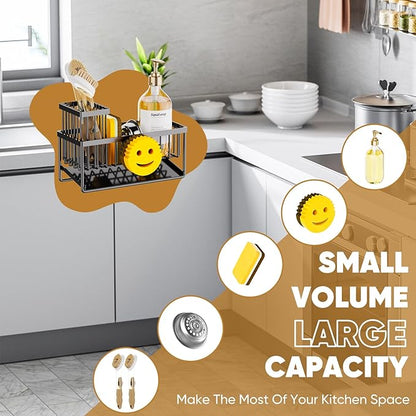 Taugast Sponge Holder for Kitchen Sink,Smiley Face Sink Caddy with Removable Brush Holder,Self-Draining Sponge Caddy for Soap,Dish Brush,Scrubber,Kitchen Essentials and Gadgets