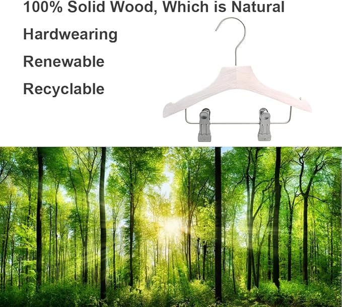 White 9.8" Ultra-Thin Wooden Children Closet Clothes Clips Hangers 12PCS Wood Baby Kids Coat Hangers for Infant Toddler Newborn Jumpsuit Pants Skirts Jeans Space Saving Heavy Duty Durable