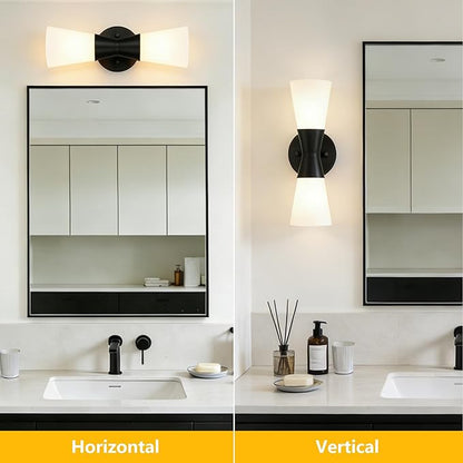 Bathroom Wall Sconce, Modern Indoor Vanity Light Fixtures 13", Up Down Lighting, Wall Mount Lamp for Living Room Bedroom Hallway Stairway Fireplace Mirror E26 Base 1PC White&Black