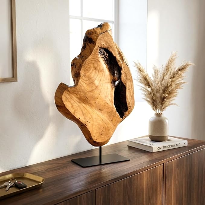 WELLAND Irregular Cedar Wood Sculpture 8.75" W x 1.75" D x 17.75" H Natural Edge Tabletop Statues, Handmade Ornaments, Décor for Living Room, Home Office, Bedroom,