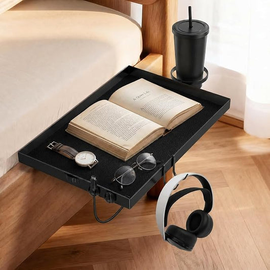 Bedside Shelf Metal, Metal Clip on Bedside Table Shelf for top bunk,Bedside Caddy for College Dorm Room Essentials for Guys(Black)
