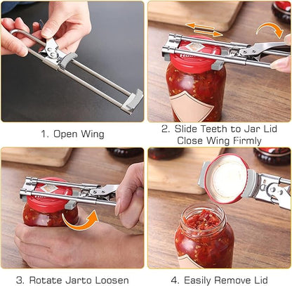 Jar Opener Bottle Opener, Adjustable Jar Openers, Multifunctional Stainless Steel Jar Lid Opener Gripper Can Opener for Weak Hands, Seniors with Arthritis, Manual, Kitchen Accessories