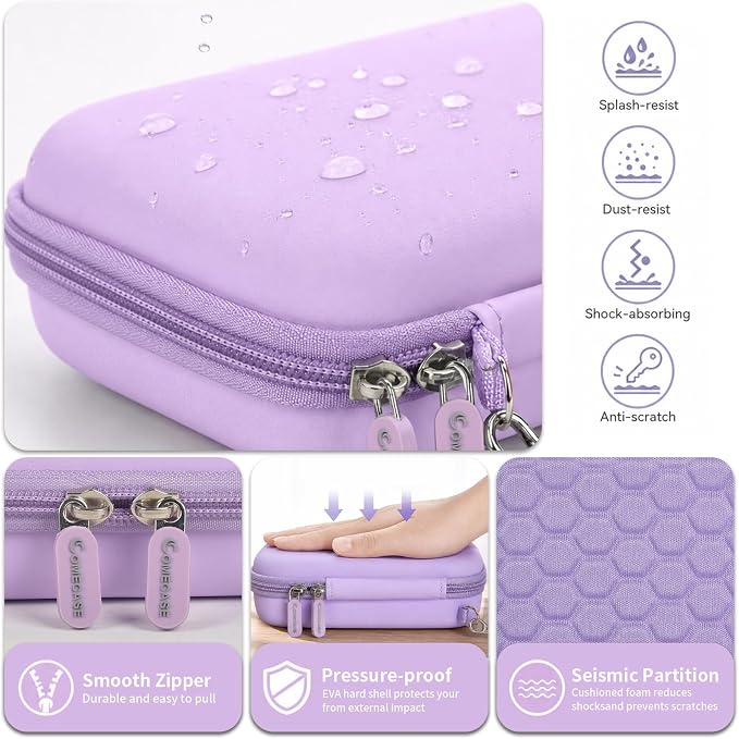 Comecase Case Compatible with Nelko P21/ for Phomemo D30 D35 Label Maker Machine, for JADENS D11/ for SUPVAN Mini Labeler Sticker, Labler Maker Storage for Tape&Accessories (Light Purple)