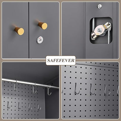 Outdoor Storage Cabinet,Garden Storage Cabinet with Sloping Roof and Waterproof Coating,Metal Storage Cabinets with Lockable Doors for Backyard,Lawn,Dark Gray