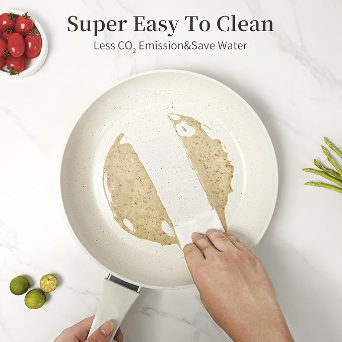Innerwell Ceramic Non Stick Frying Pan - Non Stick Skillet Frying Pans, Safe&No Toxic Egg Omelette Frying Pan, Large Nonstick Cookware Chef's Pan, Induction Compatible, PFOA&PFAS Free(11inch, White)