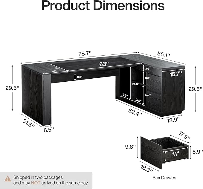 Tribesigns 78" L Shaped Executive Desk with Drawers, Large Office Computer Desk with Cabinet and Storage Shelves, Modern Business Furniture Sets Workstation for Home Office (Grey/Black)