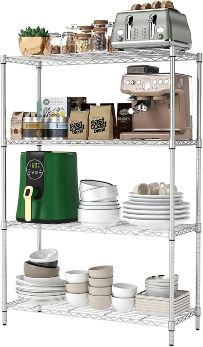 BestOffice | 4-Tier Wire Storage Shelves | 36x14x54 | Chrome | with Adjustable Racks | Heavy-Duty Metal Shelf, Holds Upto 1000 lbs | No-Tool Assembly | Ideal for Home & Garage Shelving