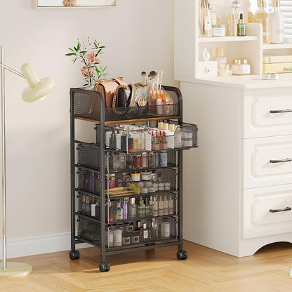 Yociyoga 6-Tier Craft Cart with Wheels-Rolling Storage Cart with Drawers,Rolling Utility Cart with DIY Divider,Art Supply Organizer Cart,Rolling Cart with Drawers,Craft Organizers and Storage,Black