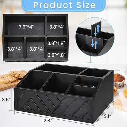 ugiftt Coffee Station Organizer for Counter, Wood Coffee Pods Holder Storage Basket, Tea Condiment Storage Organizer, Rustic Bar Decor for Accessories Organizer